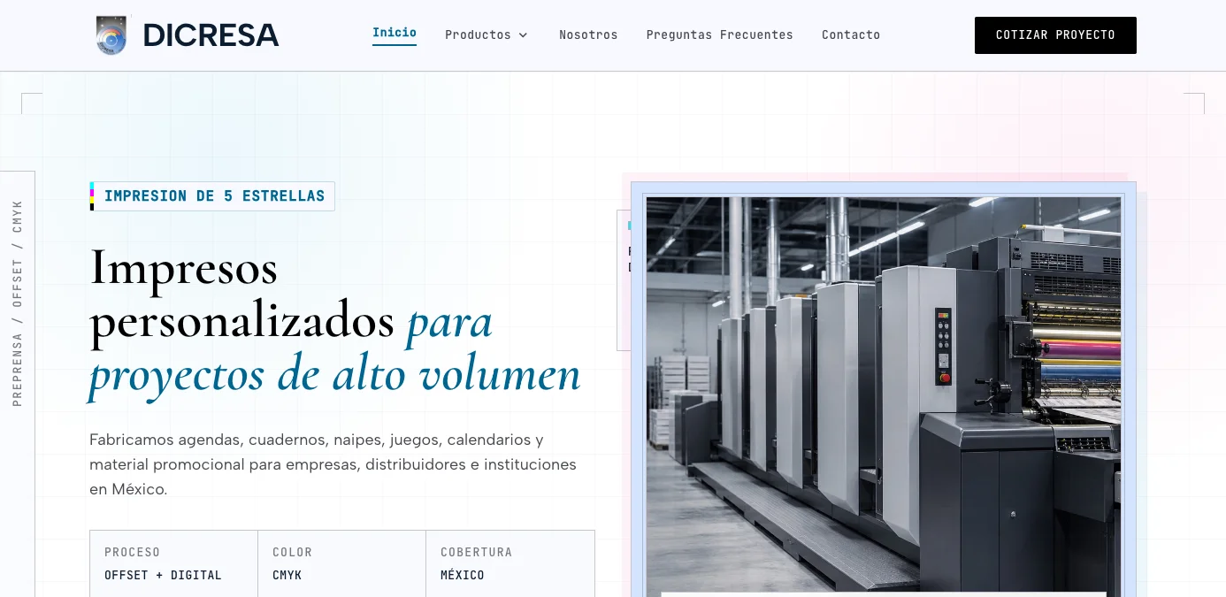 Sitio corporativo de DICRESA