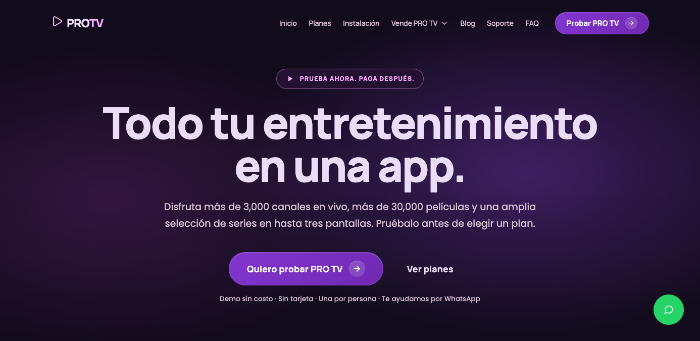 Landing page de PRO TV diseñada por BARAN